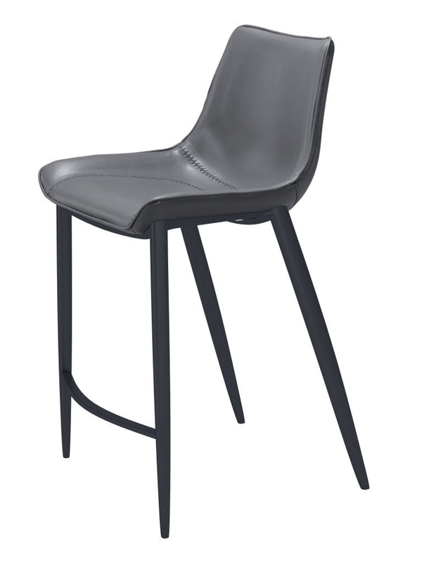 Homeroots Set Of Two 26" Dark Gray And Black Faux Leather And Steel Counter Height Bar Chairs   555678