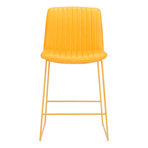 Homeroots Set Of Two 26" Yellow Faux Leather And Steel Counter Height Bar Chairs   555679