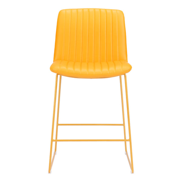 Homeroots Set Of Two 26" Yellow Faux Leather And Steel Counter Height Bar Chairs   555679