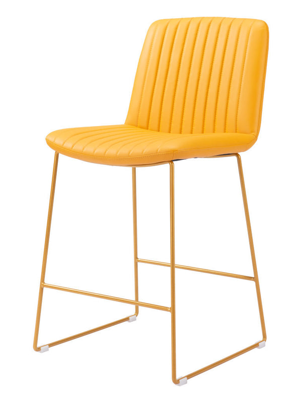 Homeroots Set Of Two 26" Yellow Faux Leather And Steel Counter Height Bar Chairs   555679