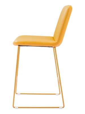 Homeroots Set Of Two 26" Yellow Faux Leather And Steel Counter Height Bar Chairs   555679