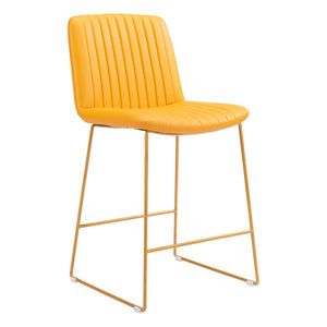 Homeroots Set Of Two 26" Yellow Faux Leather And Steel Counter Height Bar Chairs   555679