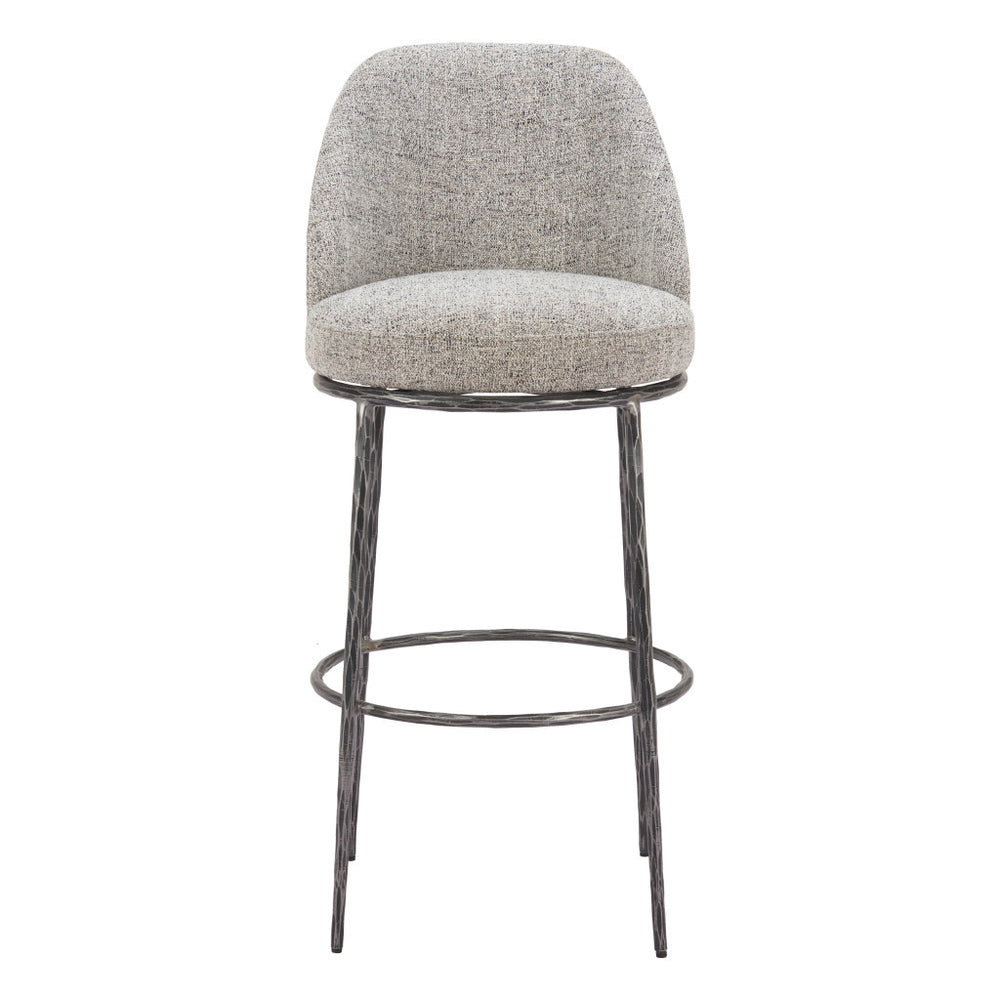 Homeroots 32" Gray And Black Fabric And Steel Bar Height Swivel Bar Chair   555680