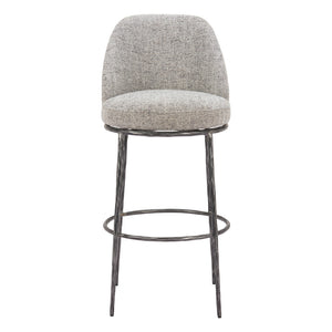 Homeroots 32" Gray And Black Fabric And Steel Bar Height Swivel Bar Chair   555680