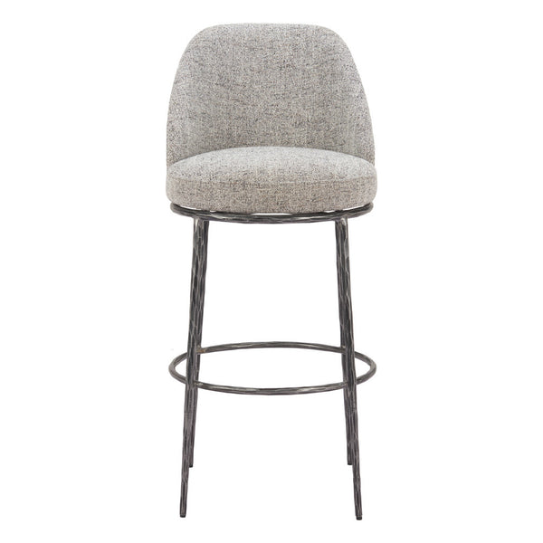 Homeroots 32" Gray And Black Fabric And Steel Bar Height Swivel Bar Chair   555680