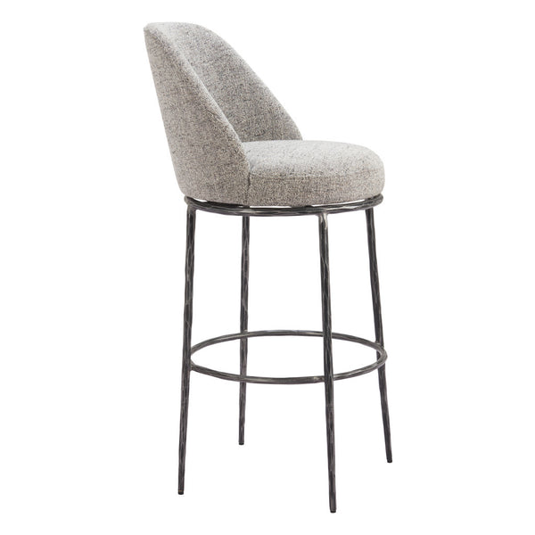 Homeroots 32" Gray And Black Fabric And Steel Bar Height Swivel Bar Chair   555680