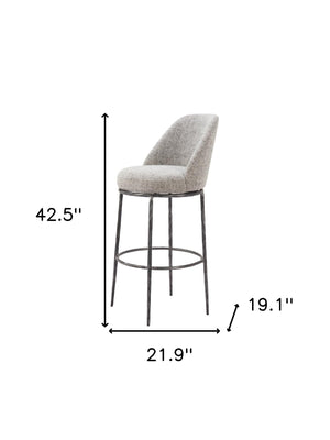 Homeroots 32" Gray And Black Fabric And Steel Bar Height Swivel Bar Chair   555680