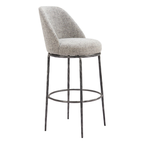 Homeroots 32" Gray And Black Fabric And Steel Bar Height Swivel Bar Chair   555680