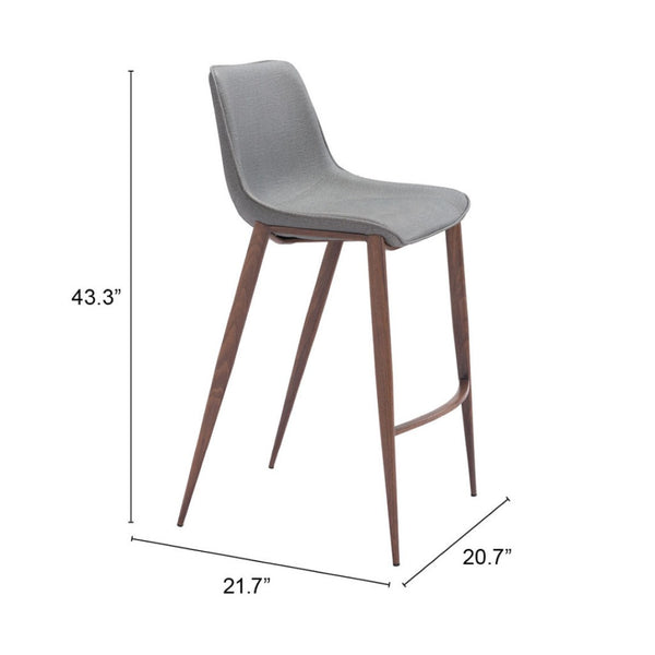 HomeRoots Set of Two Stylish Slate Gray Faux Leather Bar Chairs with Durable Brown Steel Frame for Comfort 555681