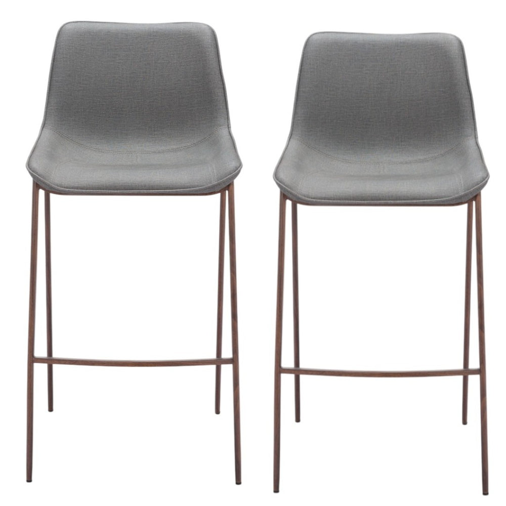 HomeRoots Set of Two Stylish Slate Gray Faux Leather Bar Chairs with Durable Brown Steel Frame for Comfort 555681