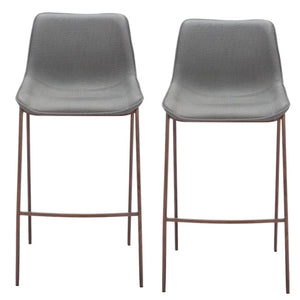 HomeRoots Set of Two Stylish Slate Gray Faux Leather Bar Chairs with Durable Brown Steel Frame for Comfort 555681