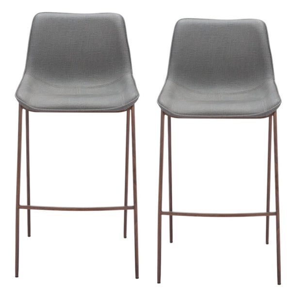 HomeRoots Set of Two Stylish Slate Gray Faux Leather Bar Chairs with Durable Brown Steel Frame for Comfort 555681