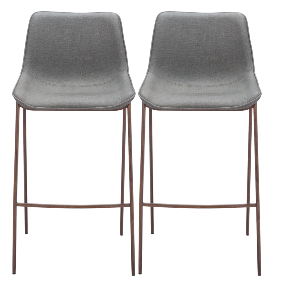 Homeroots Set Of Two 30" Slate Gray And Brown Faux Leather And Steel Bar Height Bar Chairs   555681