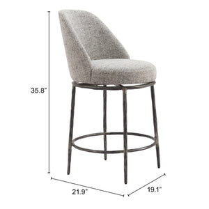 HomeRoots 24" Gray and Black Swivel Bar Chair - Modern Comfort & Style for Your Kitchen or Home Bar 555682