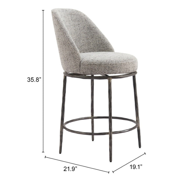 HomeRoots 24" Gray and Black Swivel Bar Chair - Modern Comfort & Style for Your Kitchen or Home Bar 555682