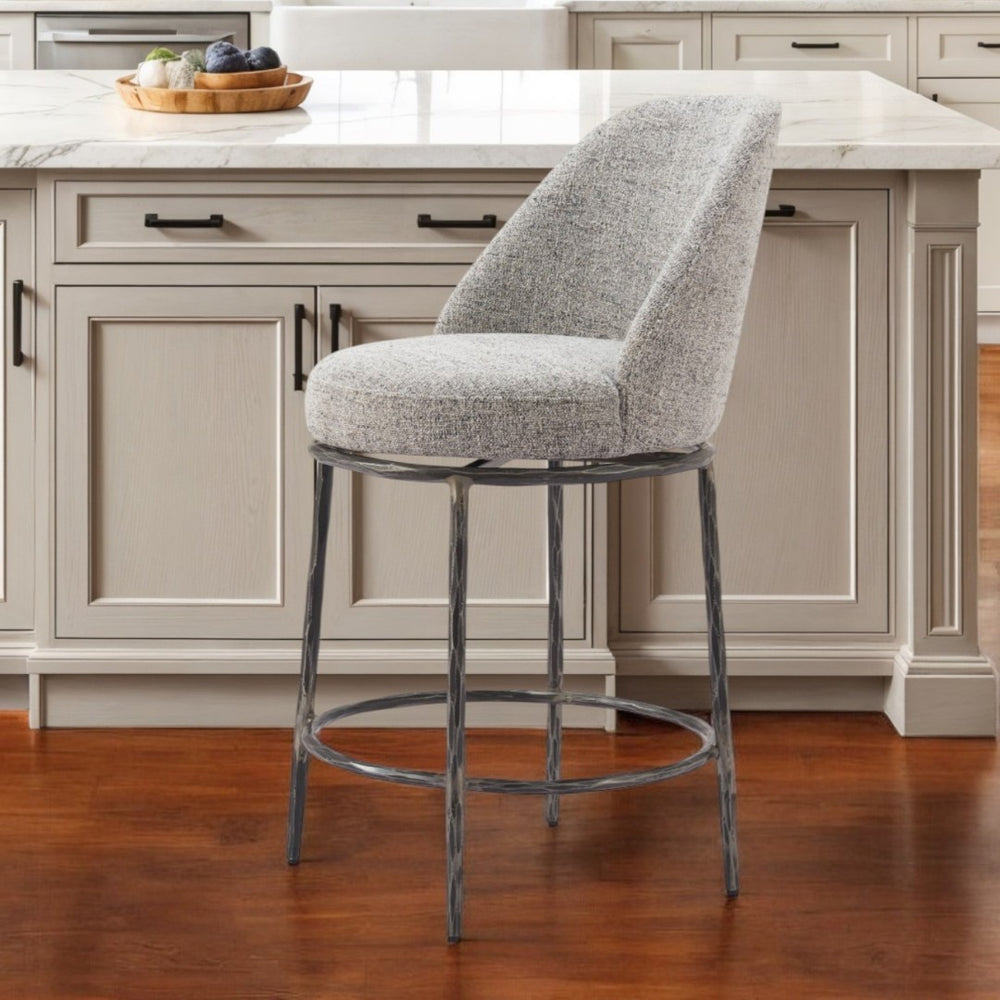 HomeRoots 24" Gray and Black Swivel Bar Chair - Modern Comfort & Style for Your Kitchen or Home Bar 555682