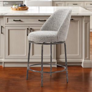 HomeRoots 24" Gray and Black Swivel Bar Chair - Modern Comfort & Style for Your Kitchen or Home Bar 555682
