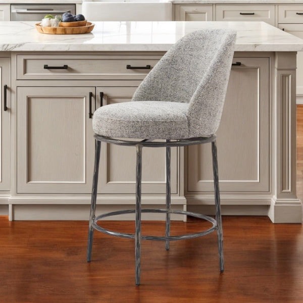 HomeRoots 24" Gray and Black Swivel Bar Chair - Modern Comfort & Style for Your Kitchen or Home Bar 555682