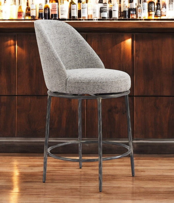 HomeRoots 24" Gray and Black Swivel Bar Chair - Modern Comfort & Style for Your Kitchen or Home Bar 555682
