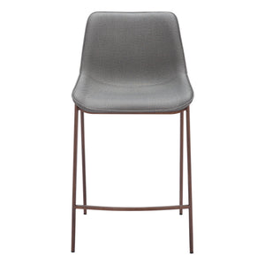 Homeroots Set Of Two 26" Slate Gray And Brown Faux Leather And Steel Counter Height Bar Chairs   555683