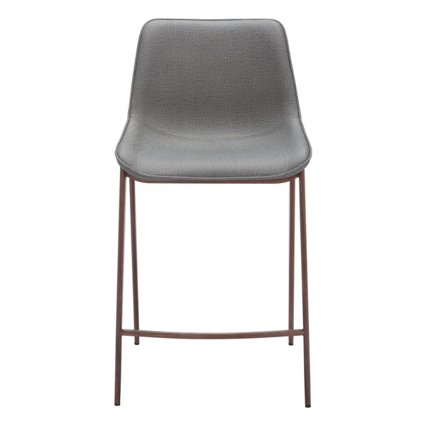 Homeroots Set Of Two 26" Slate Gray And Brown Faux Leather And Steel Counter Height Bar Chairs   555683
