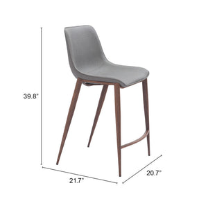 HomeRoots Set of Two Stylish 26" Slate Gray Faux Leather Bar Chairs with Brown Steel Base for Modern Spaces 555683