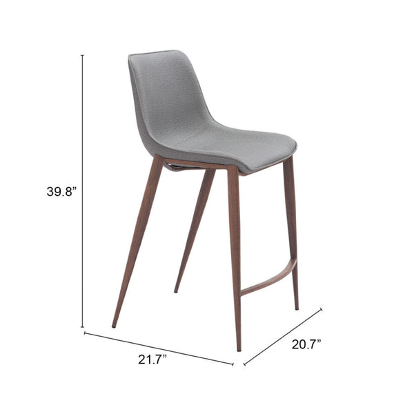 HomeRoots Set of Two Stylish 26" Slate Gray Faux Leather Bar Chairs with Brown Steel Base for Modern Spaces 555683
