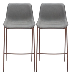 Homeroots Set Of Two 26" Slate Gray And Brown Faux Leather And Steel Counter Height Bar Chairs   555683