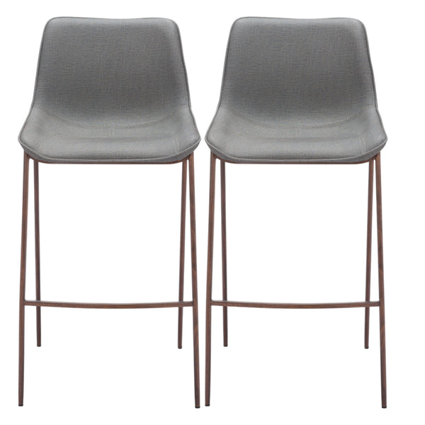 Homeroots Set Of Two 26" Slate Gray And Brown Faux Leather And Steel Counter Height Bar Chairs   555683