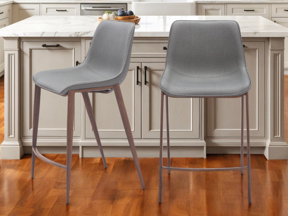 Homeroots Set Of Two 26" Slate Gray And Brown Faux Leather And Steel Counter Height Bar Chairs   555683