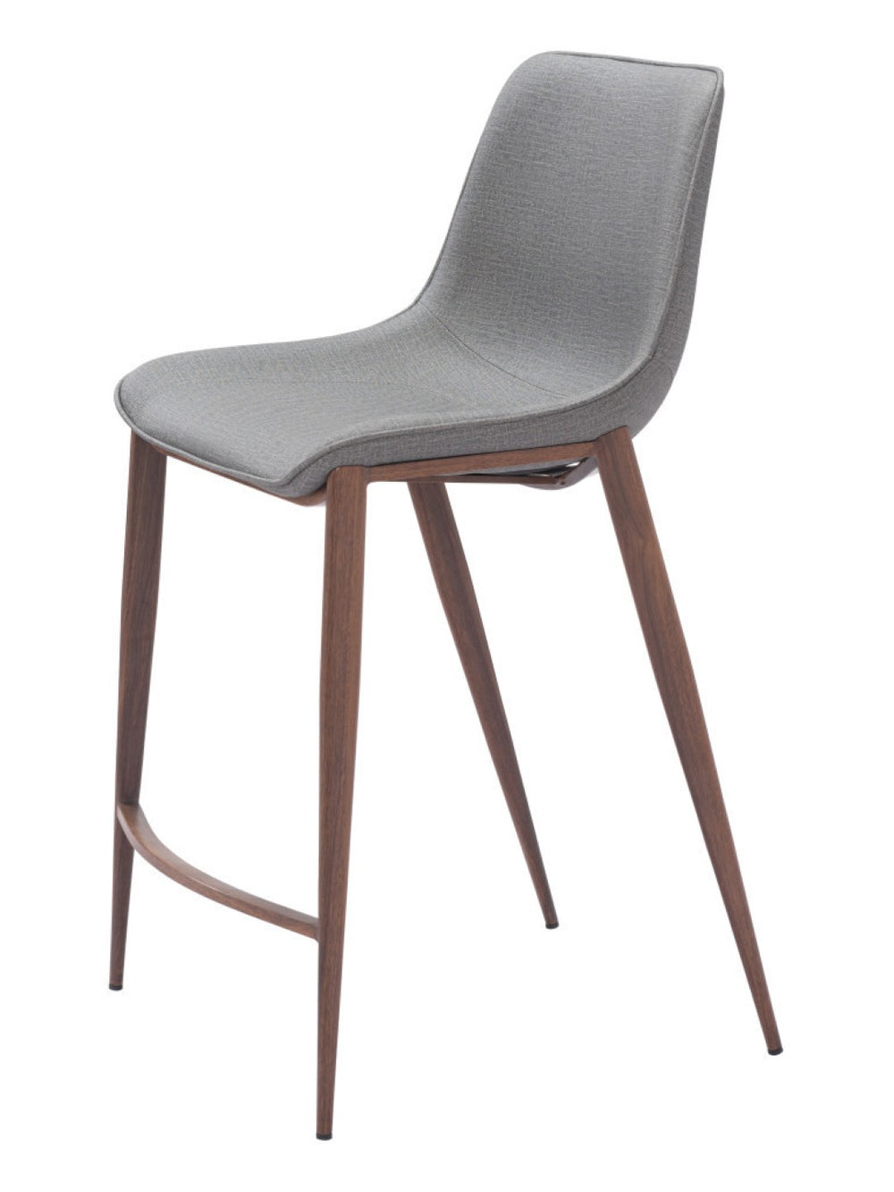 HomeRoots Set of Two Stylish 26" Slate Gray Faux Leather Bar Chairs with Brown Steel Base for Modern Spaces 555683