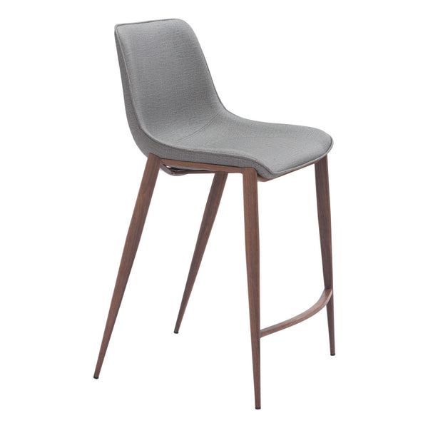 Homeroots Set Of Two 26" Slate Gray And Brown Faux Leather And Steel Counter Height Bar Chairs   555683