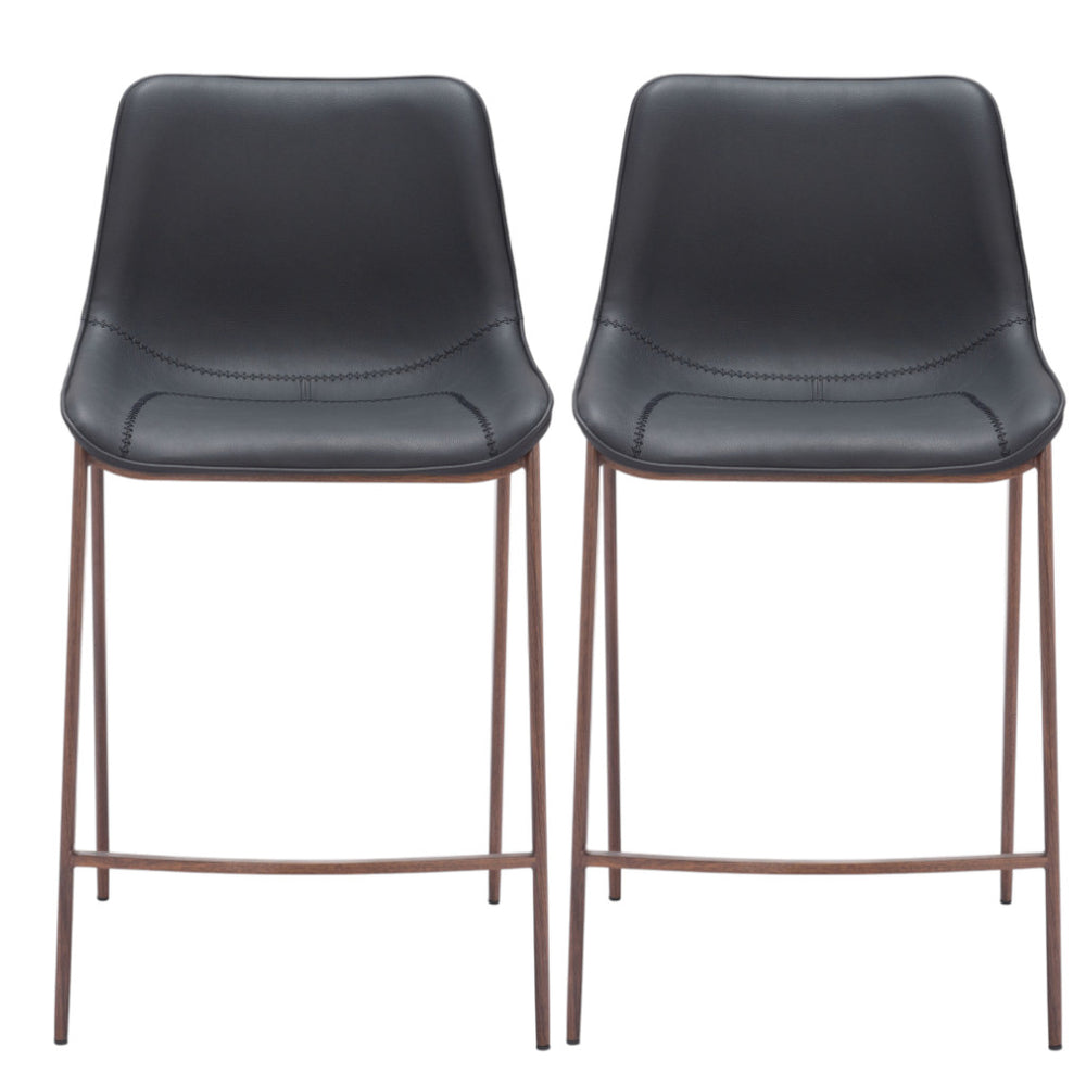 Homeroots Set Of Two 26" Black And Brown Faux Leather And Steel Counter Height Bar Chairs   555684
