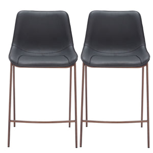 Homeroots Set Of Two 26" Black And Brown Faux Leather And Steel Counter Height Bar Chairs   555684