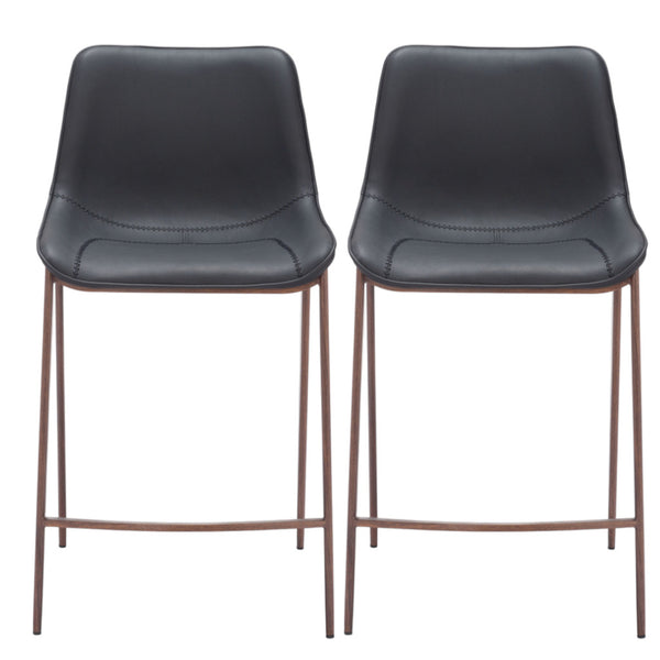Homeroots Set Of Two 26" Black And Brown Faux Leather And Steel Counter Height Bar Chairs   555684