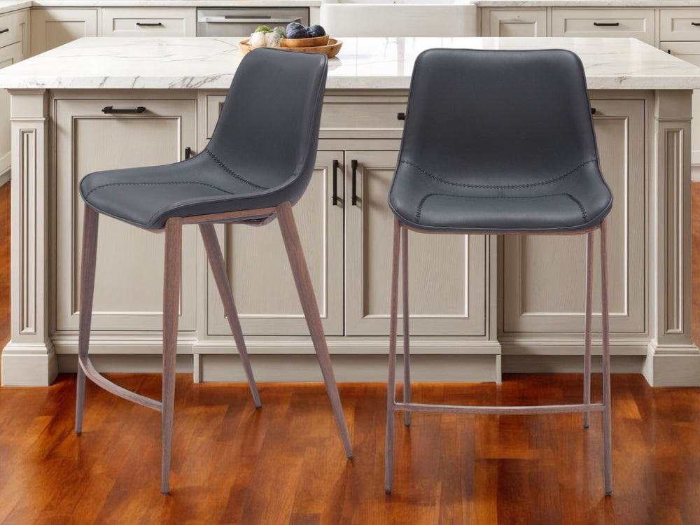 Homeroots Set Of Two 26" Black And Brown Faux Leather And Steel Counter Height Bar Chairs   555684