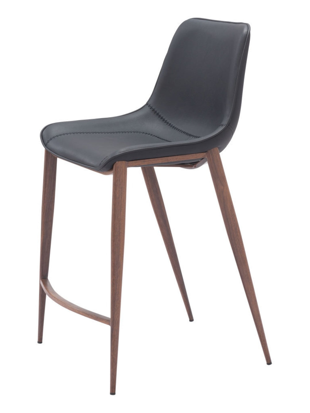 HomeRoots Set of Two Modern 26" Black Faux Leather Bar Chairs with Brown Steel Base for Kitchen or Dining 555684