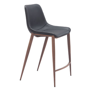 Homeroots Set Of Two 26" Black And Brown Faux Leather And Steel Counter Height Bar Chairs   555684