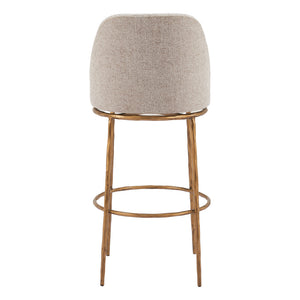 Homeroots 32" Beige And Gold Fabric And Steel Bar Height Swivel Bar Chair   555685