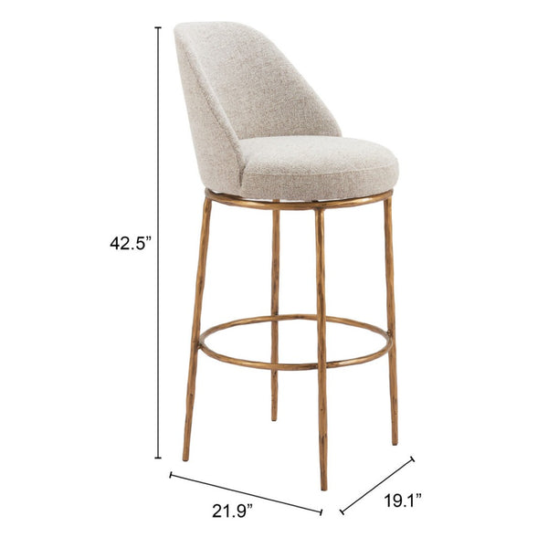 HomeRoots 32" Stylish Beige & Gold Swivel Bar Chair - Modern Comfort, 360° Rotation, Durable Steel Design 555685