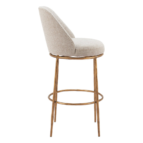 Homeroots 32" Beige And Gold Fabric And Steel Bar Height Swivel Bar Chair   555685