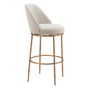 Homeroots 32" Beige And Gold Fabric And Steel Bar Height Swivel Bar Chair   555685