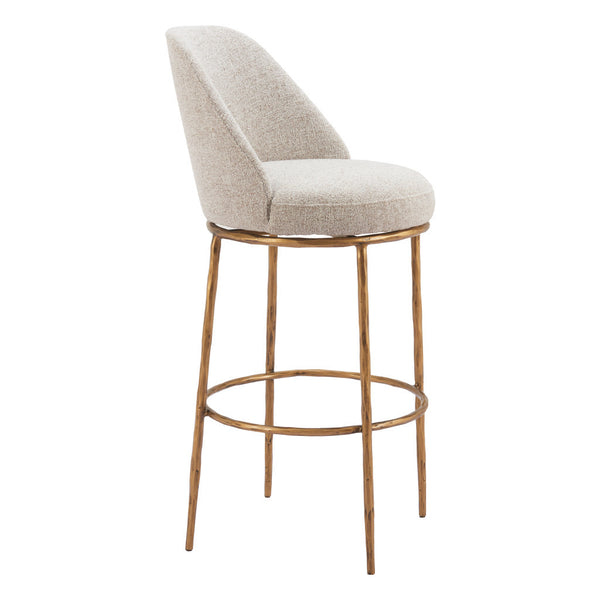 Homeroots 32" Beige And Gold Fabric And Steel Bar Height Swivel Bar Chair   555685