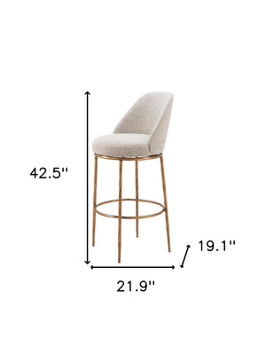Homeroots 32" Beige And Gold Fabric And Steel Bar Height Swivel Bar Chair   555685
