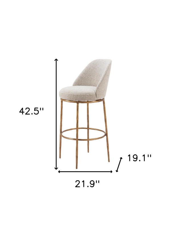 Homeroots 32" Beige And Gold Fabric And Steel Bar Height Swivel Bar Chair   555685