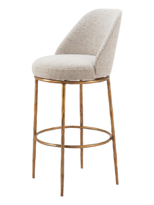 Homeroots 32" Beige And Gold Fabric And Steel Bar Height Swivel Bar Chair   555685
