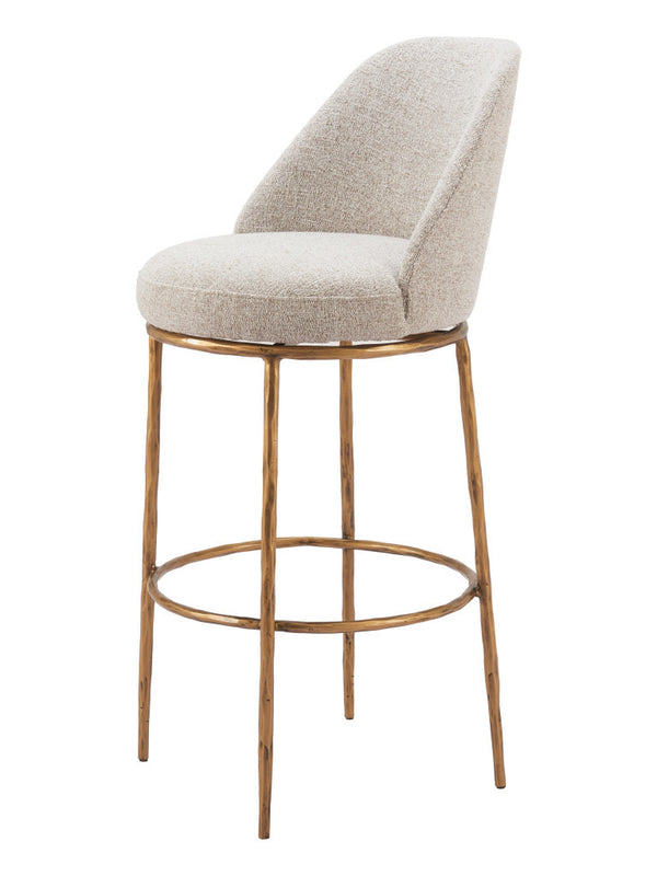Homeroots 32" Beige And Gold Fabric And Steel Bar Height Swivel Bar Chair   555685