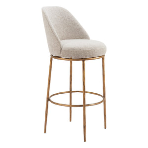Homeroots 32" Beige And Gold Fabric And Steel Bar Height Swivel Bar Chair   555685