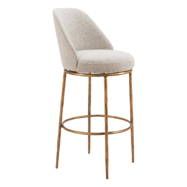 Homeroots 32" Beige And Gold Fabric And Steel Bar Height Swivel Bar Chair   555685