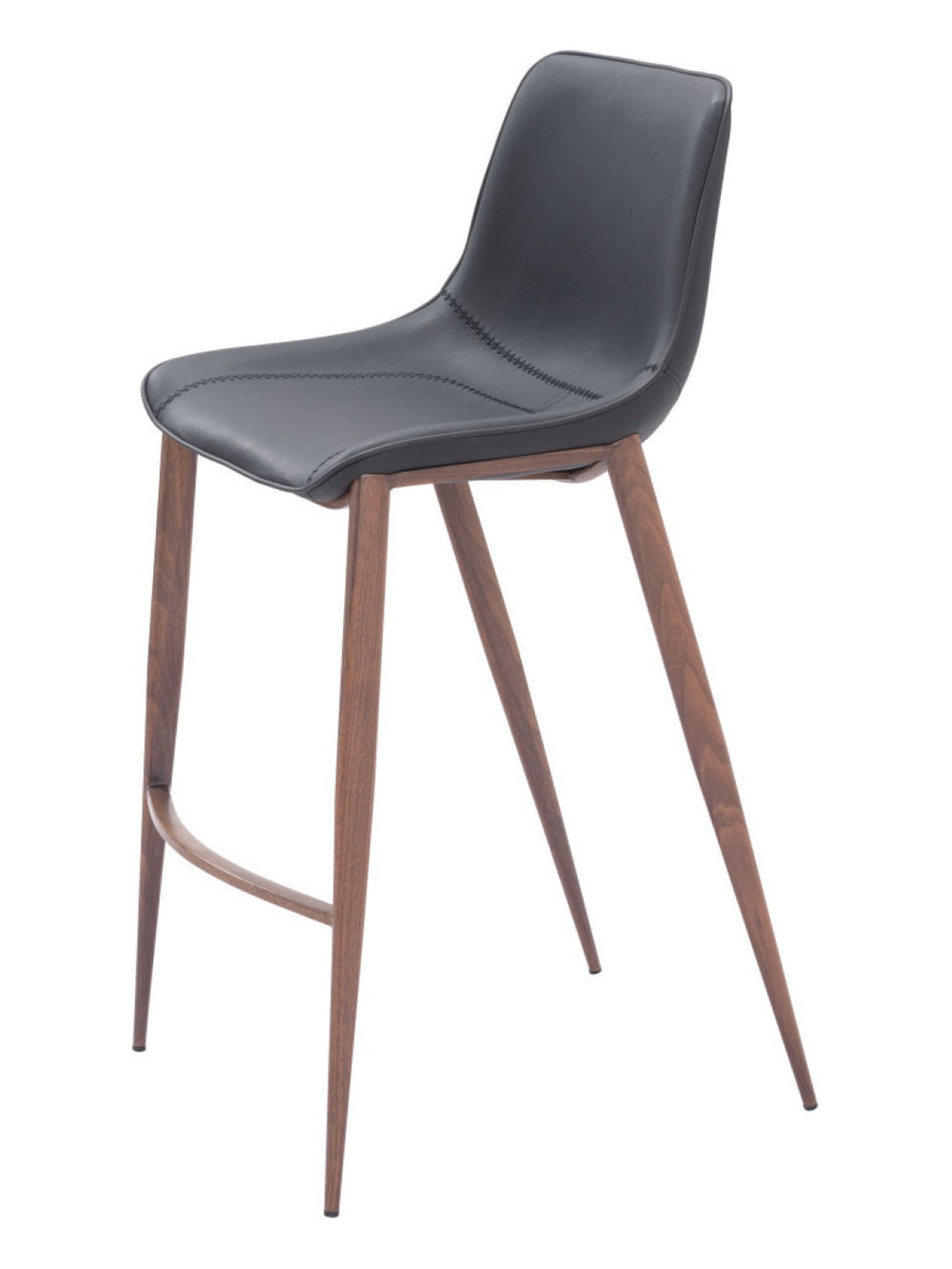 HomeRoots Set of Two Modern Bar Height Stools with Black Faux Leather and Brown Steel Frame for Comfort 555686